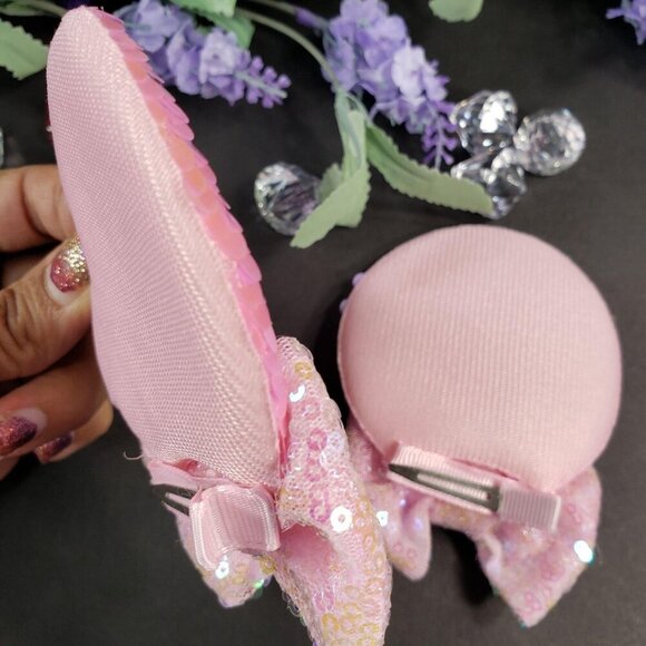 Minnie Mouse Ears Barretts Hair Bow Hair Clips Accessories Pink Sequins - Picture 4 of 8